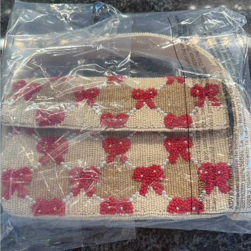 Anthropologie The Fiona Beaded Bag: Winter Icon Edition | Checkered Bows | NWT